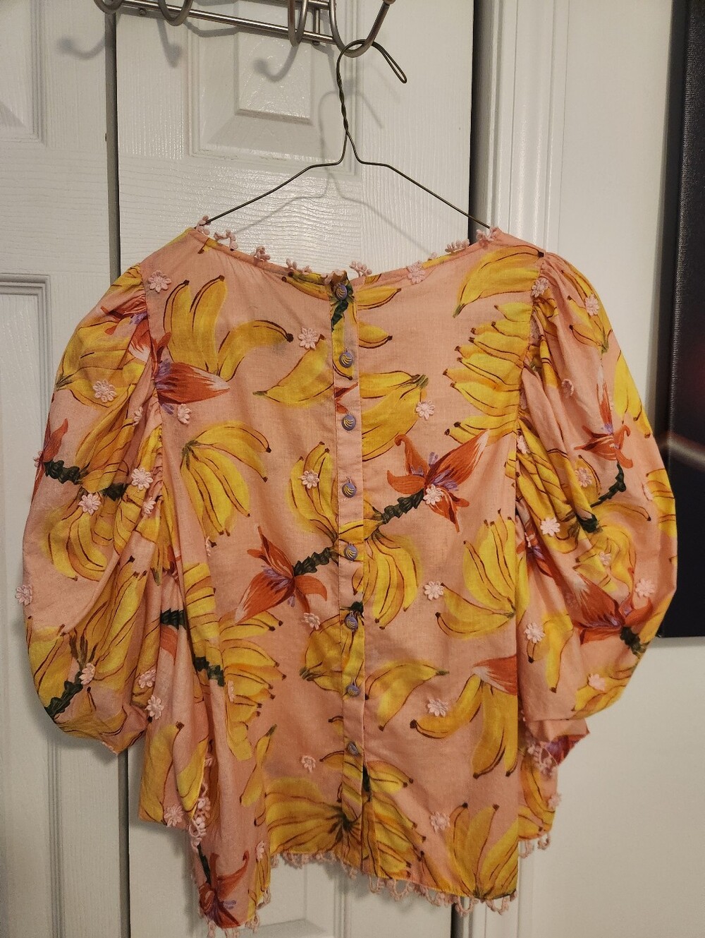 FARM Rio Pink Banana-Print Puff-Sleeve Blouse - XS - Picture 5 of 12